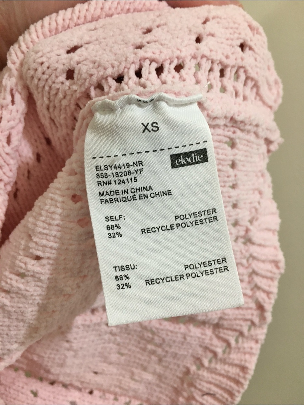 Light Pink Knit Cropped Eyelet Sweater, Size XS - Picture 5 of 5